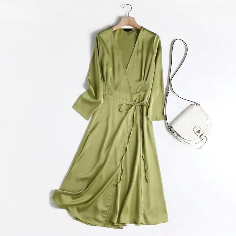 Green - Royal Satin Dress Try Modest