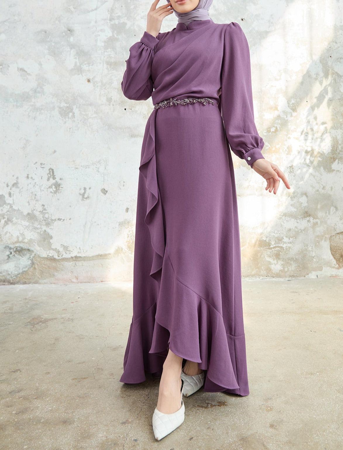 Lilac Flared modest evening dress - Try Modest Limited 