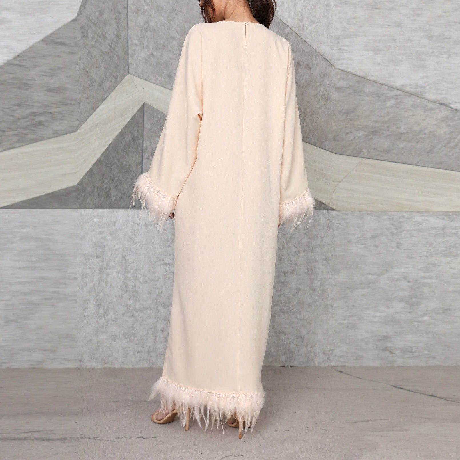Long Sleeve Feather Dress For Women - Try Modest Limited 