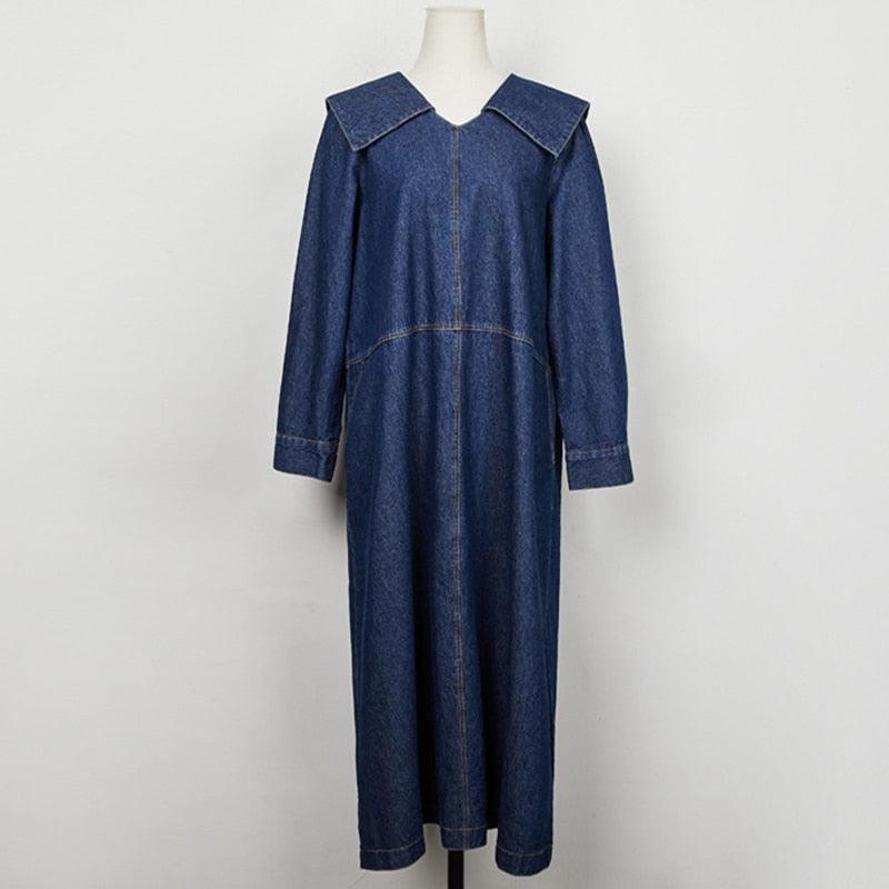 New Denim dress with big turn-down collar - Try Modest Limited 