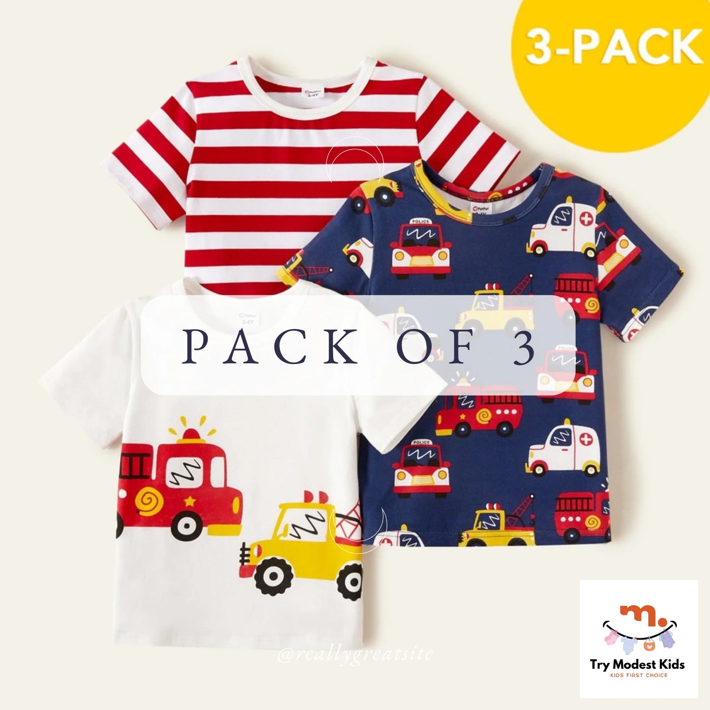 Pack of Summer Toddler Firetrucks Tees - Try Modest Limited 