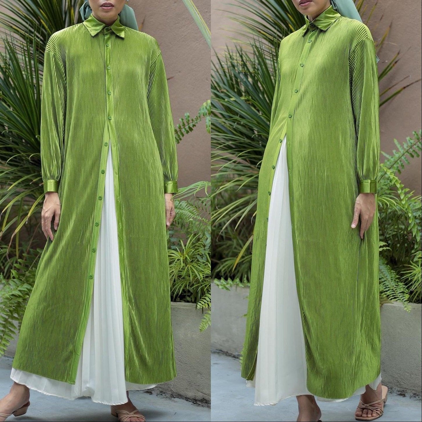 Pleated button down abaya dress - Try Modest Limited 