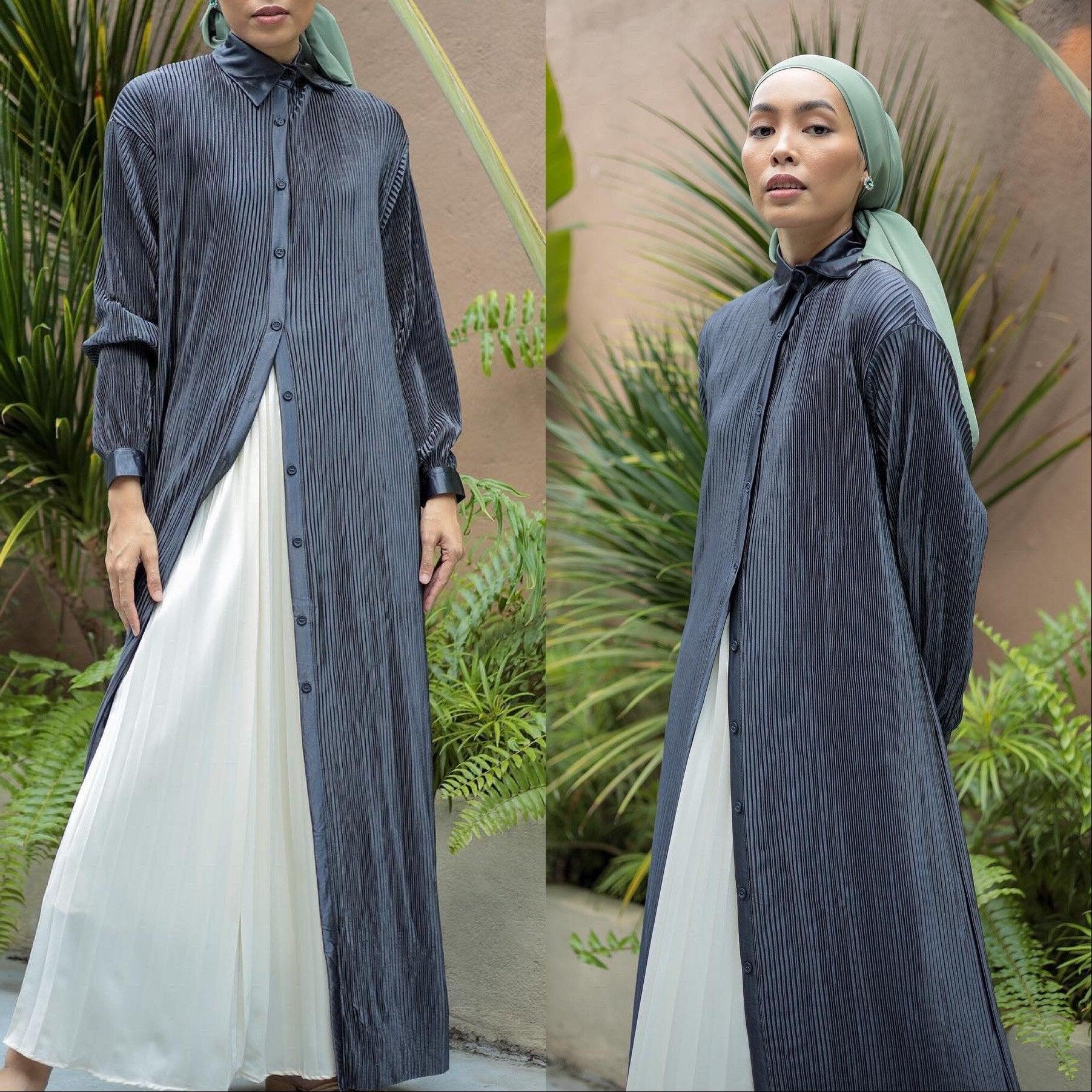 Pleated button down abaya dress - Try Modest Limited 