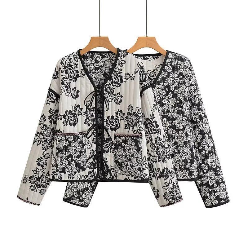 Printed V-neck European style coat - Try Modest Limited 