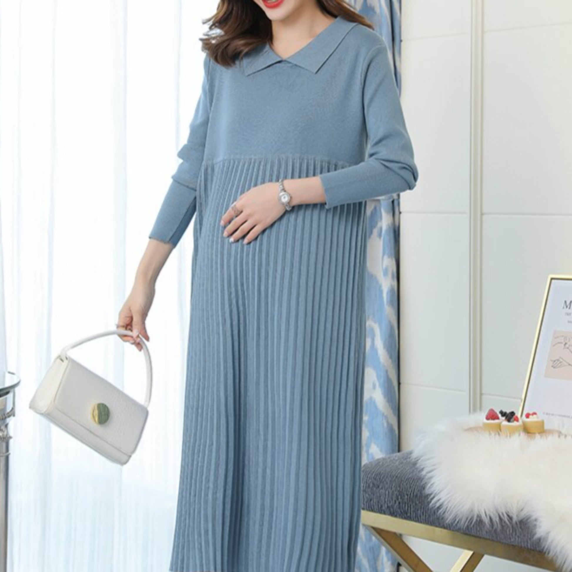 Warm knitted maternity modest dress