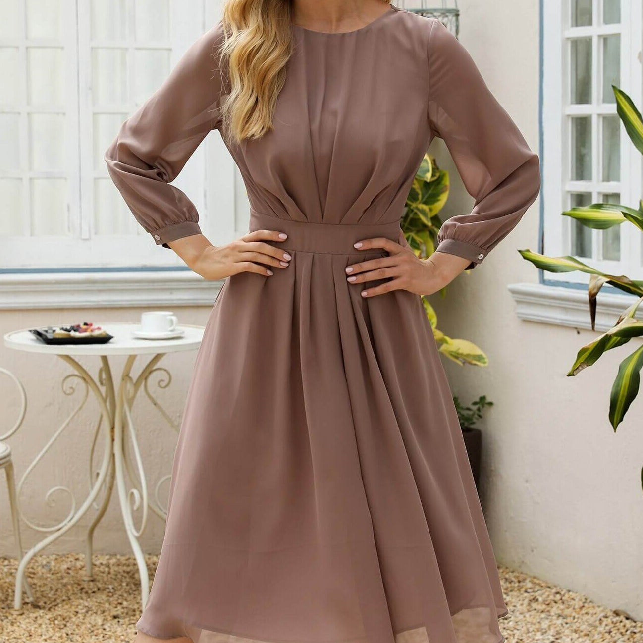 Brown A line midi dress Try Modest Limited