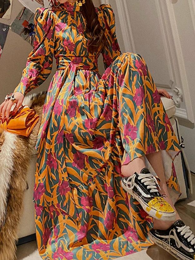 Printed floral vintage full sleeve maxi dress Try Modest Limited 
