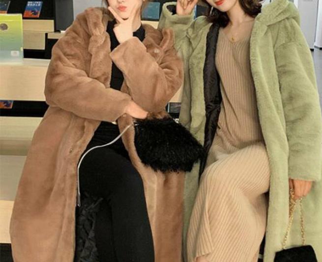 Women's Hooded Rabbit faux fur Long coat Thick and warm - Try Modest Limited 
