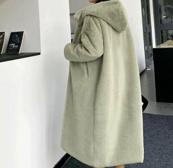 Women's Hooded Rabbit faux fur Long coat Thick and warm - Try Modest Limited 